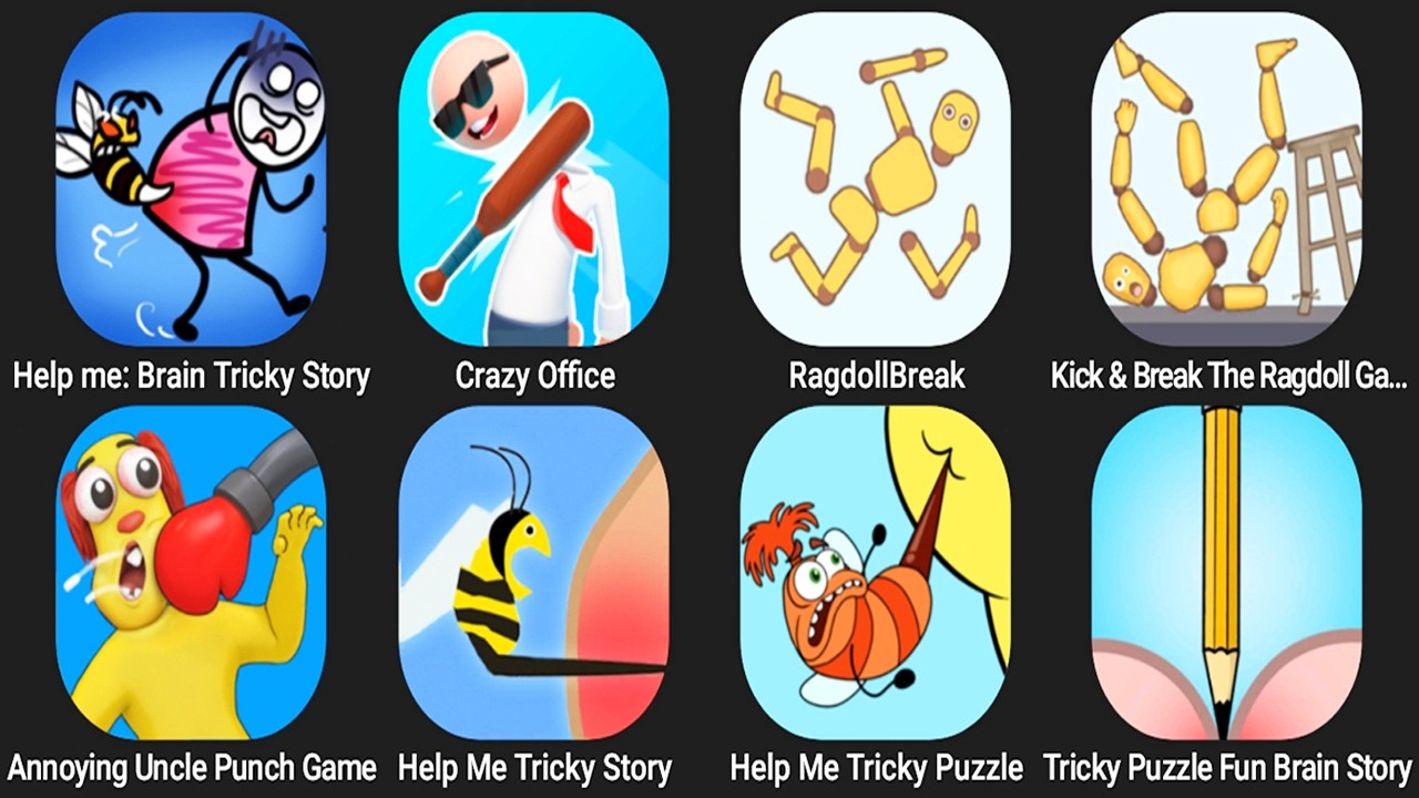 Help Me Brain Tricky Story,Crazy Office,Kick Break The Ragdoll Games,Annoying Uncle Punch Game