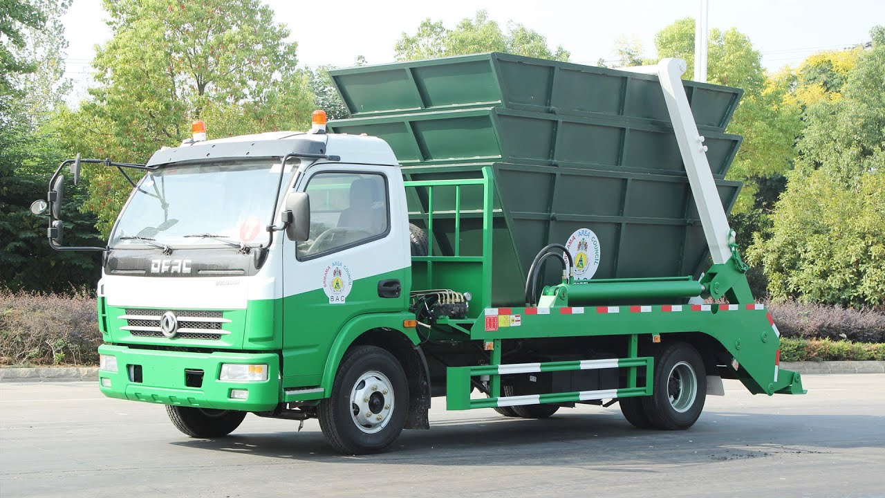 Dongfeng DFAC swing arm garbage trucks with 6CBM dust bin