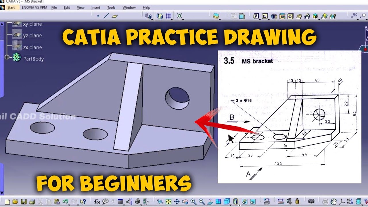 Catia V5 Beginners Practice Drawing Tutorial - 01 | Tamil |