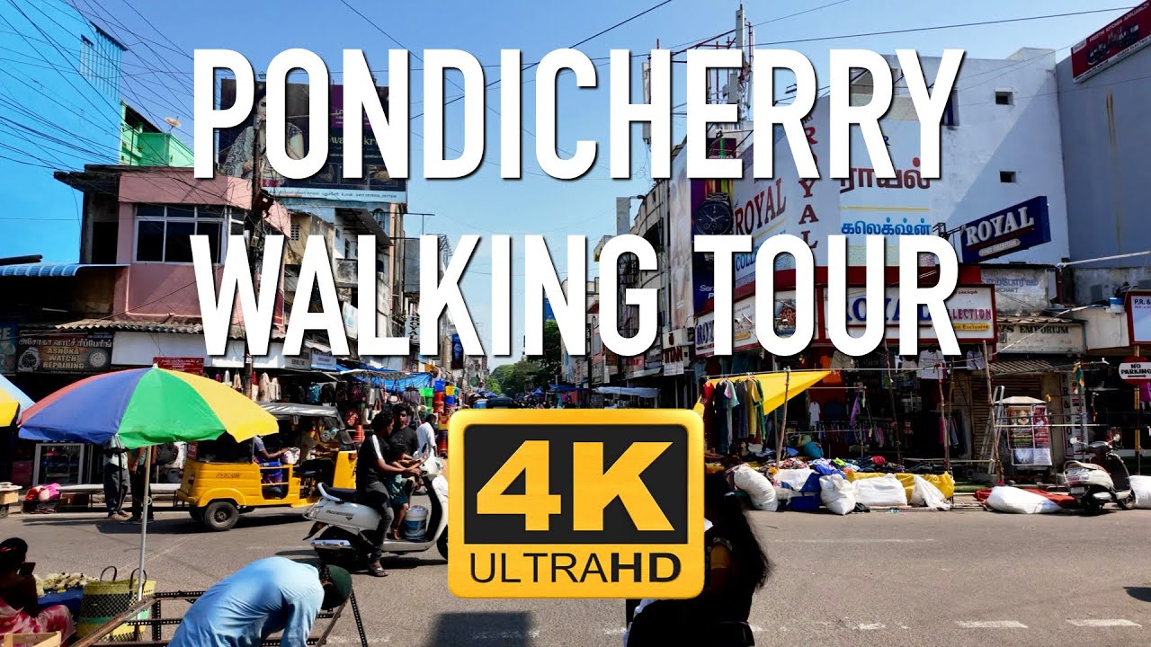 PONDICHERRY WALKING TOUR - SUNDAY MARKET - 4K Ultra HD / No speech / Mahatma Gandhi Road India 2025