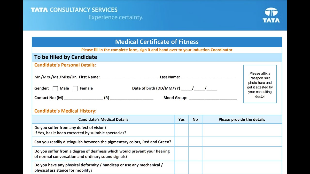 TCS Medical Certificate of Fitness form  how to fill up 2023 | TCS Medical Certificate of Fitness |