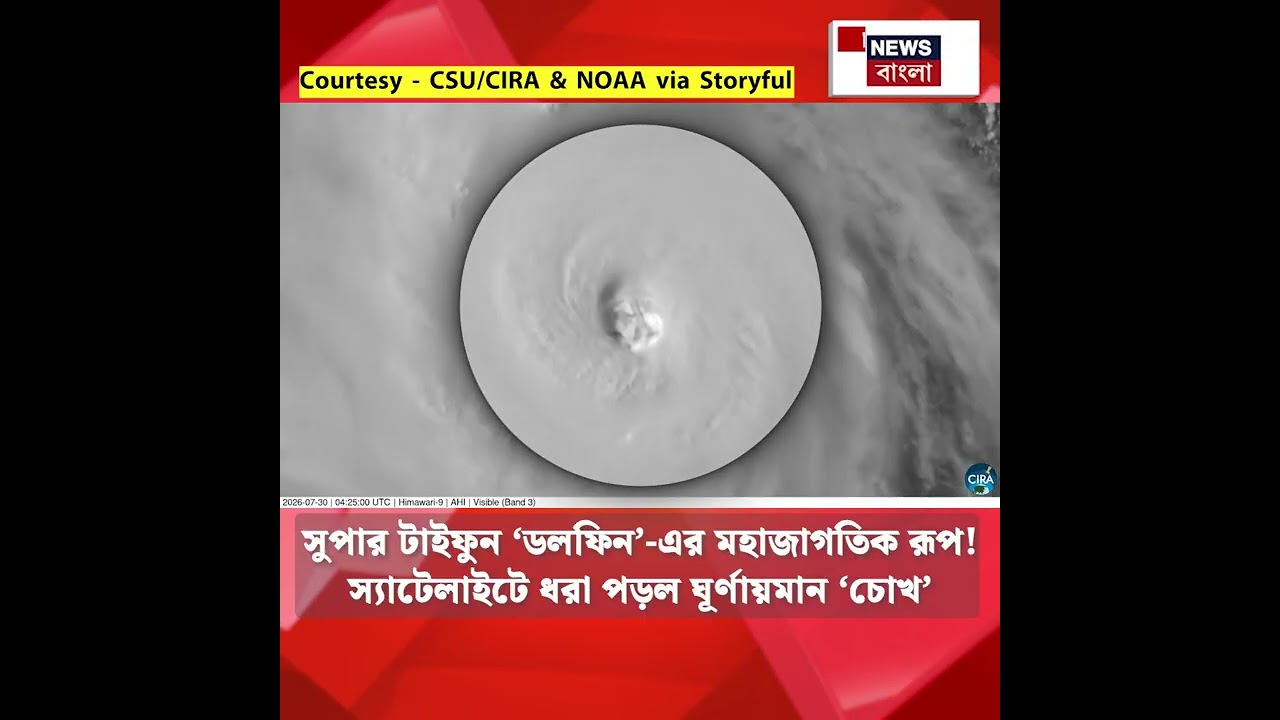 সুপার টাইফুন &lsquo;ডলফিন&rsquo; এর মহাজাগতিক রূপ! স্যাটেলাইটে ধরা পড়ল ঘূর্ণায়মান &lsquo;চোখ&rsquo; | N18G #shorts