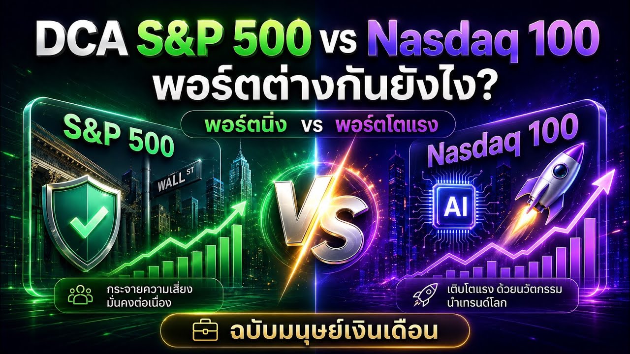 เปรียบเทียบชัดๆ! DCA S&P 500 เทียบ Nasdaq 100 พอร์ตต่างกันแค่ไหน? 