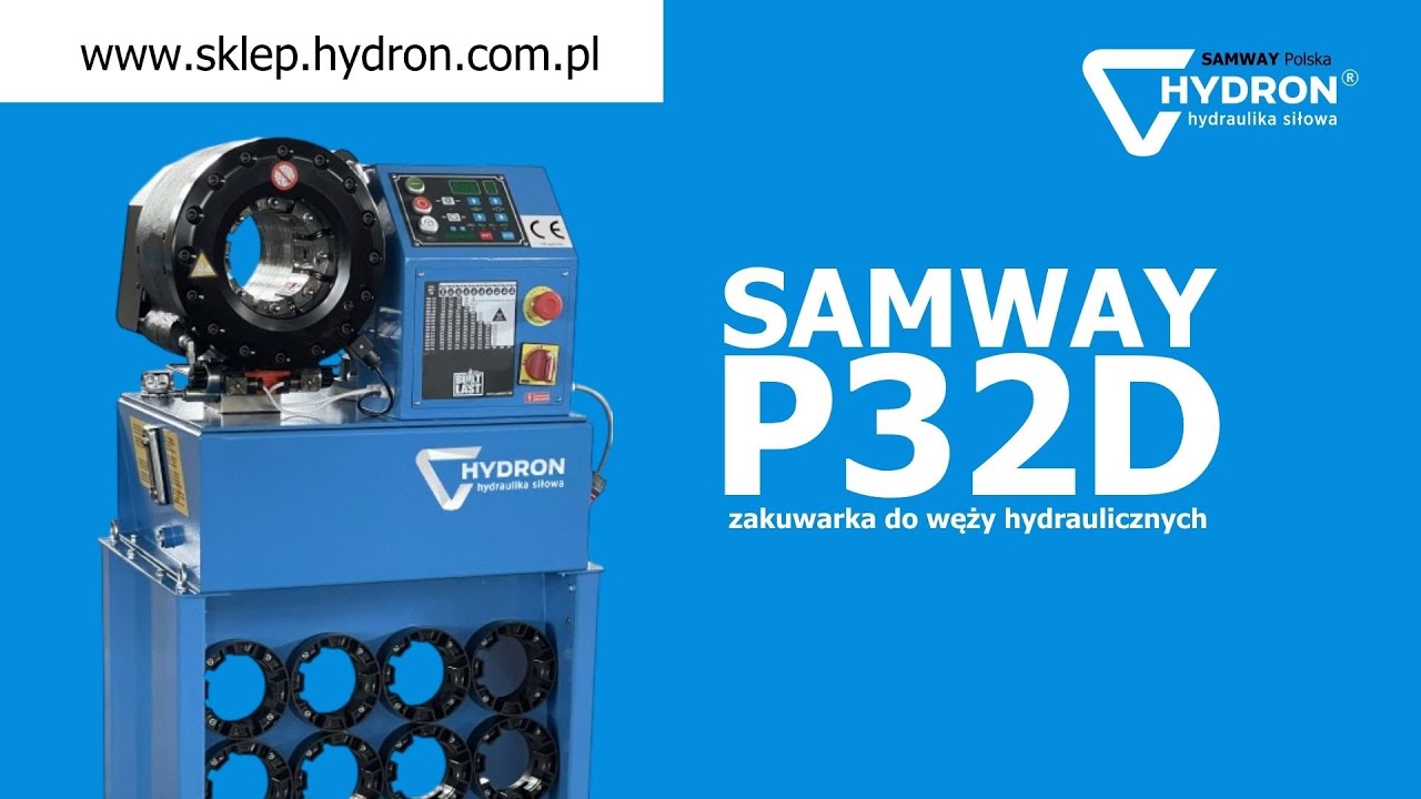 Zakuwanie węża z czterema oplotami stalowymi DN32 4SP na zakuwarce do węży SAMWAY P32D