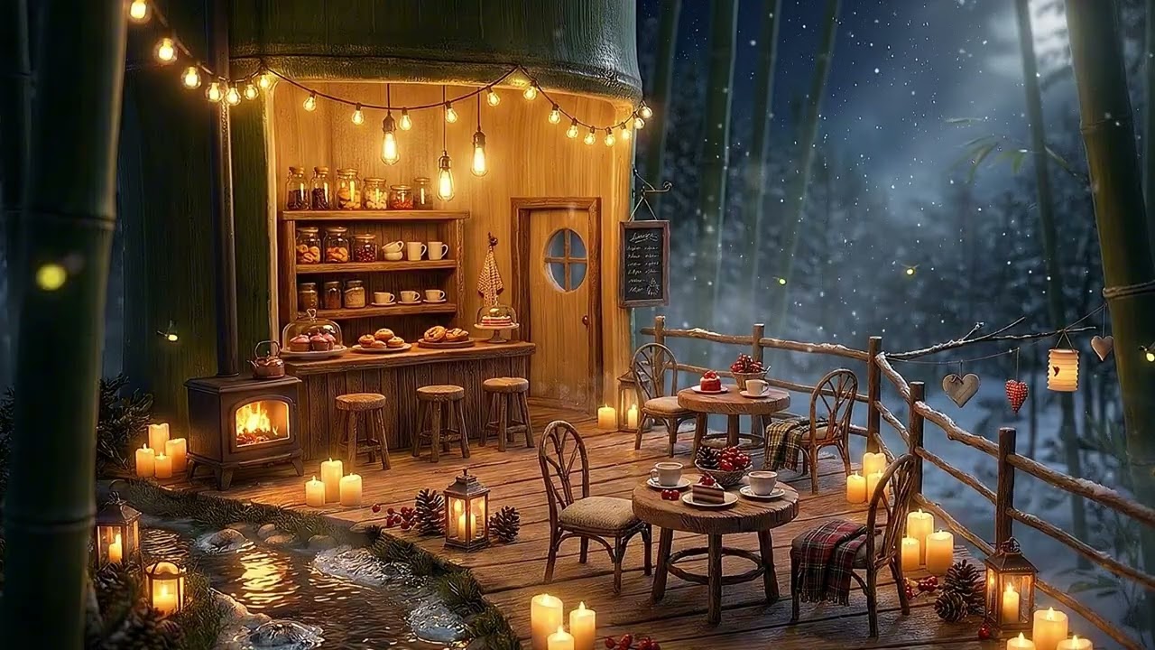 Cozy Snowy Night Jazz ☔ | Coffee Shop Ambience & Smooth Jazz Instrumental for Study / Work
