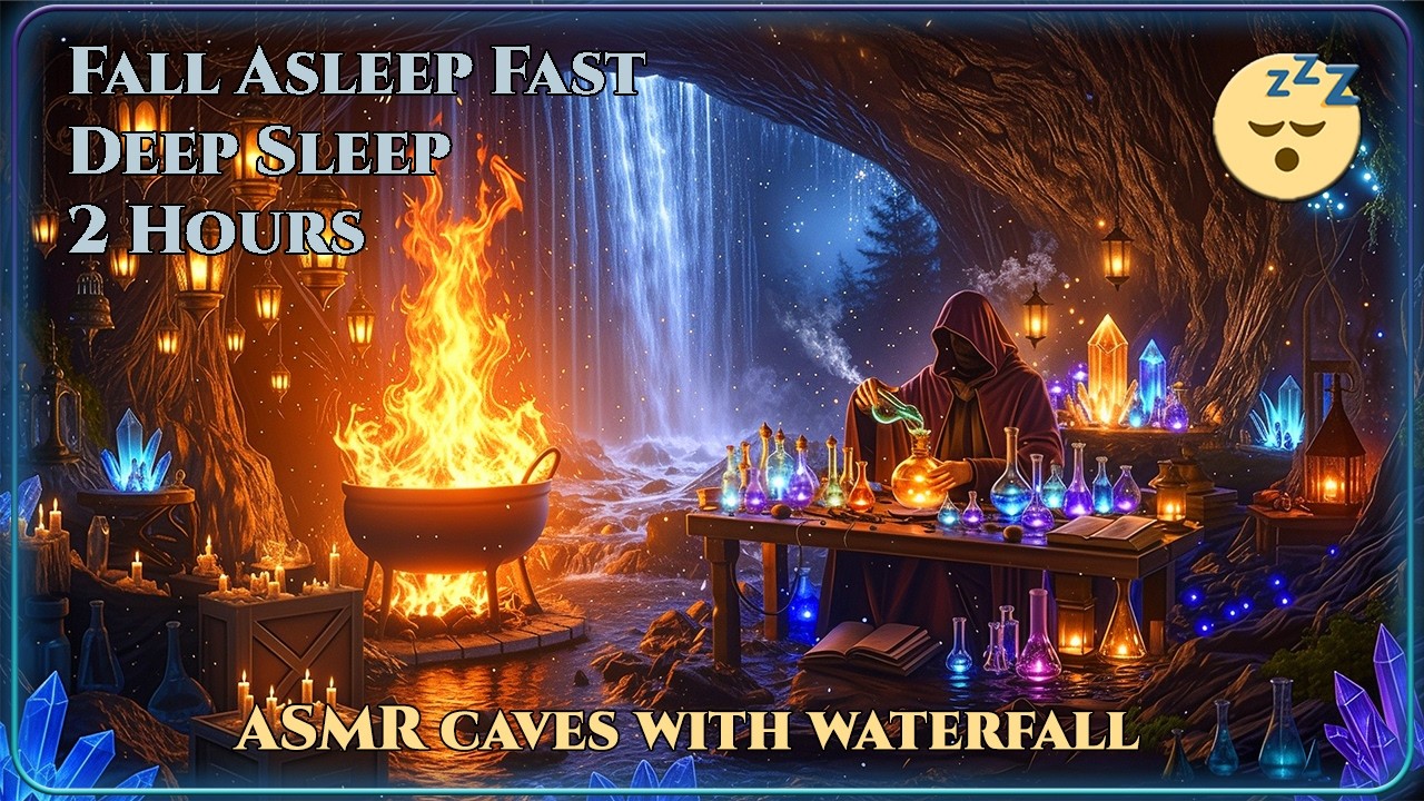 Fall Asleep Quickly 🌊 Cave And Waterfall |Alchemist's Hideout| Powerful Water Flow ASMR 2 Hours