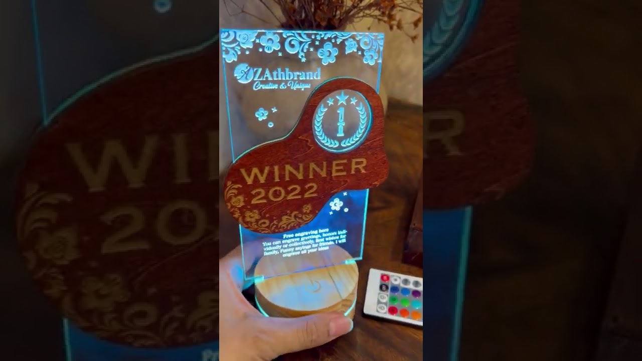 Trophy Award Personalized Free engraving. Acrylic Trophy with Wood Gift for excellent people.