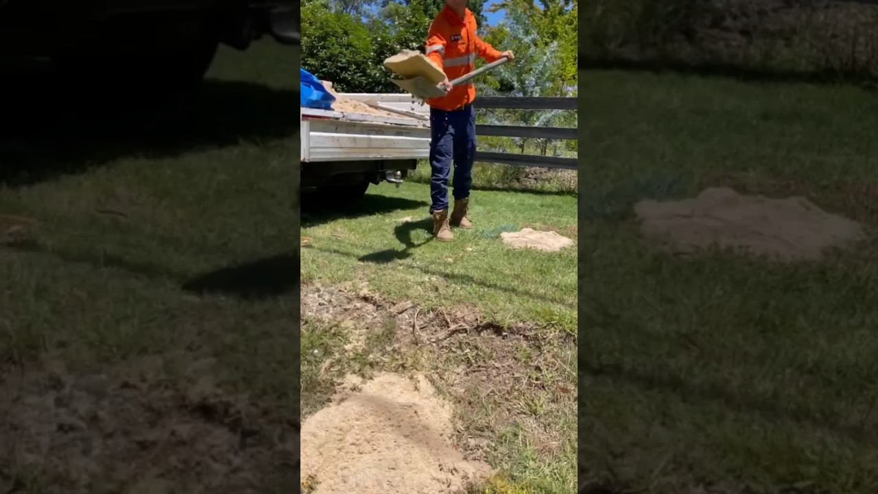 Sealing the way: Utility Locator Shovelling Sand to Fill Pothole 🕳👷🚧