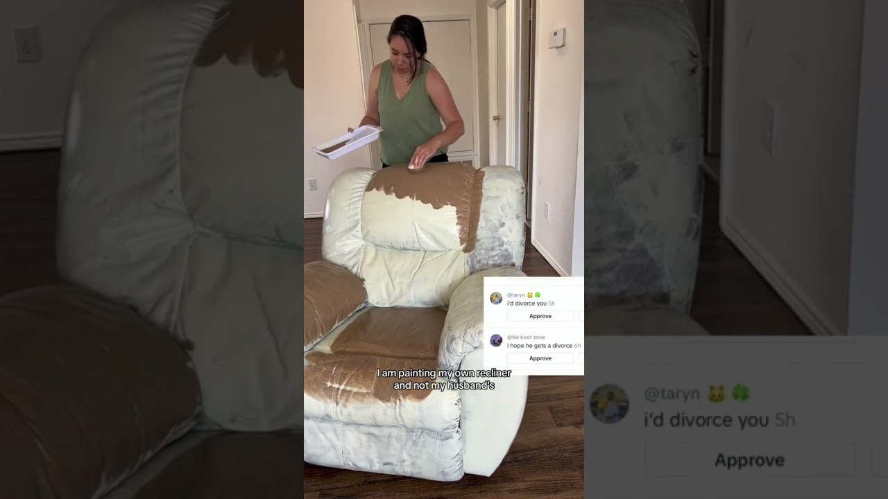 Part 2 of leather painting a recliner #diy #homediy