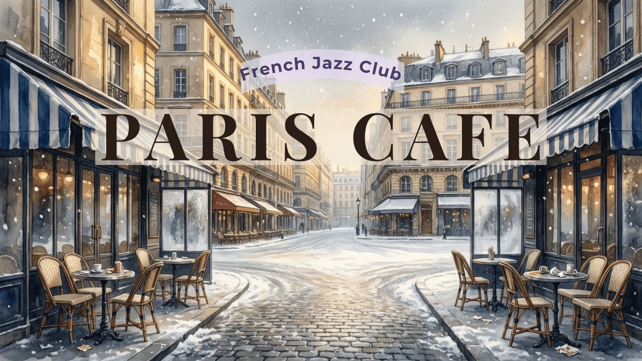 Romantic Snowfall at a Paris Café – Calm French Jazz Ambience for Cozy Evenings