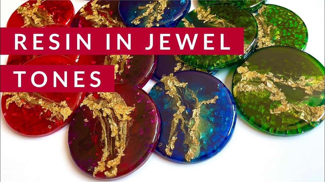 Resin Design Jewel Tones: Glass, gilding flakes, acrylic, alcohol ink and metallic powders