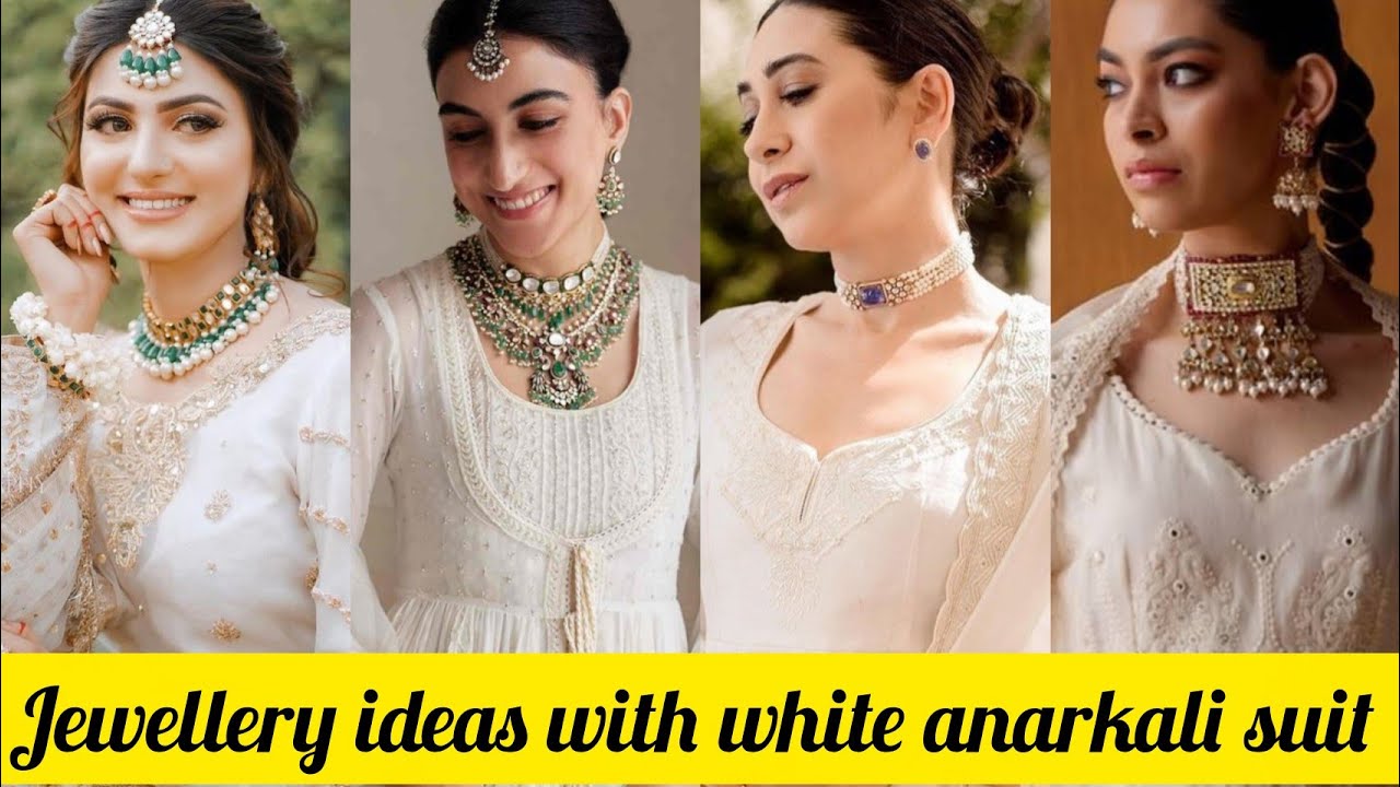 Jewellery ideas for white anarkali suit - how to style jewellery with off white anarkali suit