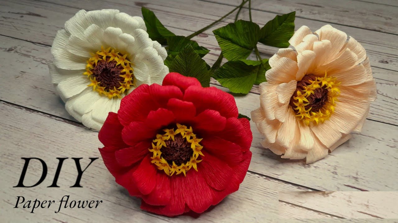 DIY Zinnia Flower Make With Crepe Paper Easy 🌼 | Tutorials