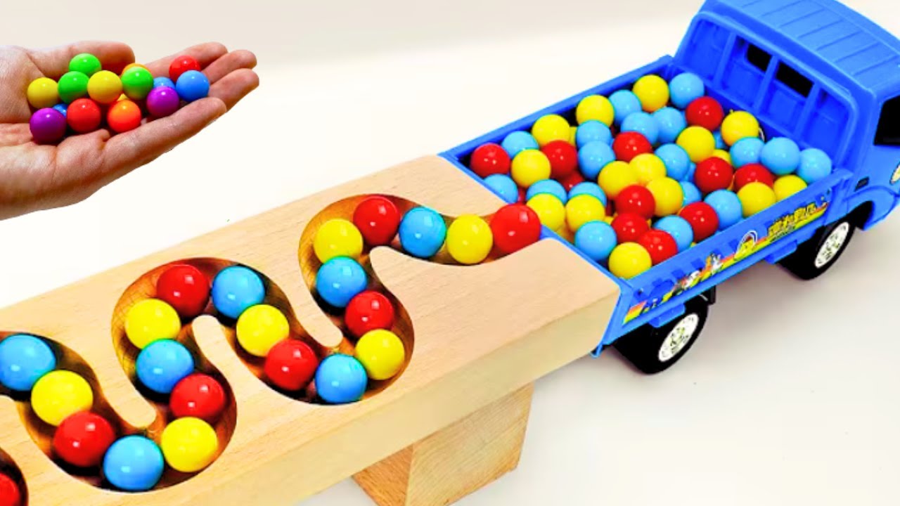 ASMR Murmelbahn Rennen &ndash; Kipplaster, Bagger & M&uuml;llwagen auf HABA-Schr&auml;ge | Marble Run