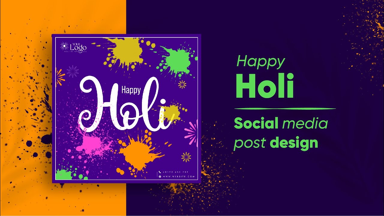 Happy Holi greeting post design | Adobe Illustrator tutorial