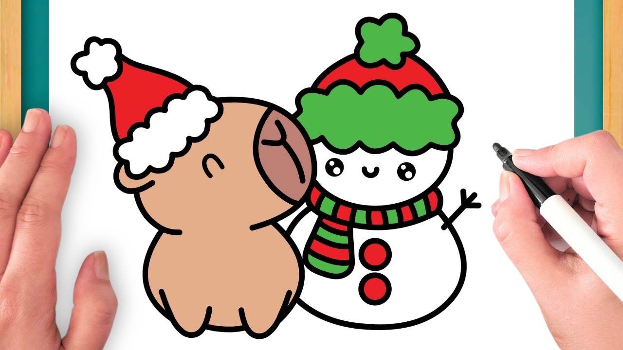 Cómo Dibujar Un Capibara Kawaii Con Muñeco De Nieve - Dibujo Fácil Paso A Paso