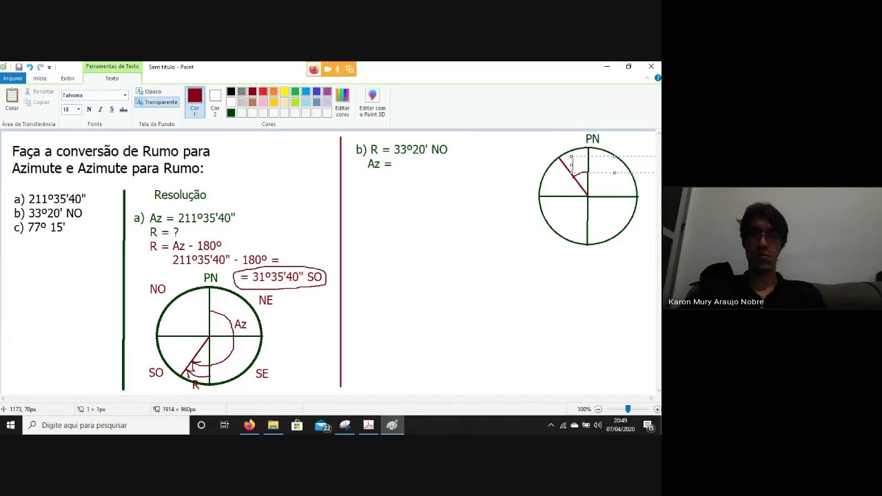 Topografia | Azimute e Rumo | exercícios resolvidos - Parte 1