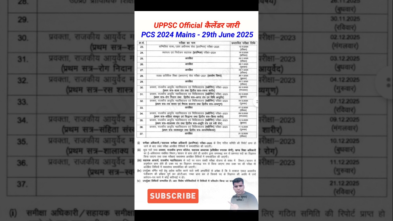 UPPSC Official कैलेंडर जारी 🔥  PCS 2024 Mains - 29th June 2025 | UPPSC Update | #uppsc