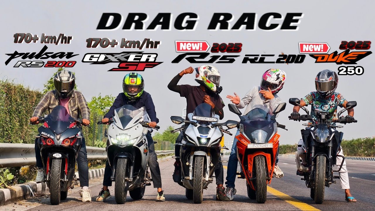 2025 Duke 250 vs 2025 R15M vs RC200 vs 170+ km/hr RS200 & Gixxer sf250 🔥|| Drag Race 💥||Penta battle