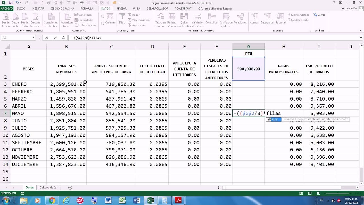 ISR PERSONAS MORALES CONSTRUCTORAS CON EXCEL