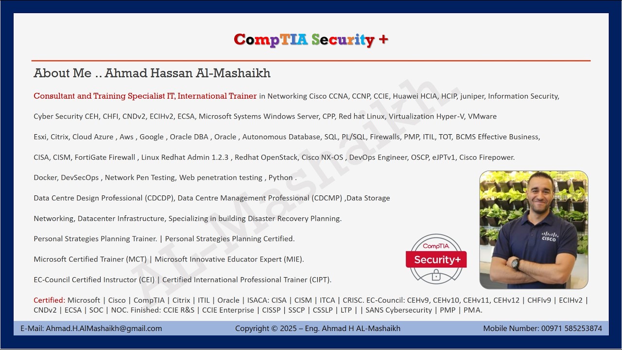 شرح عربي  للمحاضرة الاولى  Chapter 01 Comparing Security Roles and Security Controls