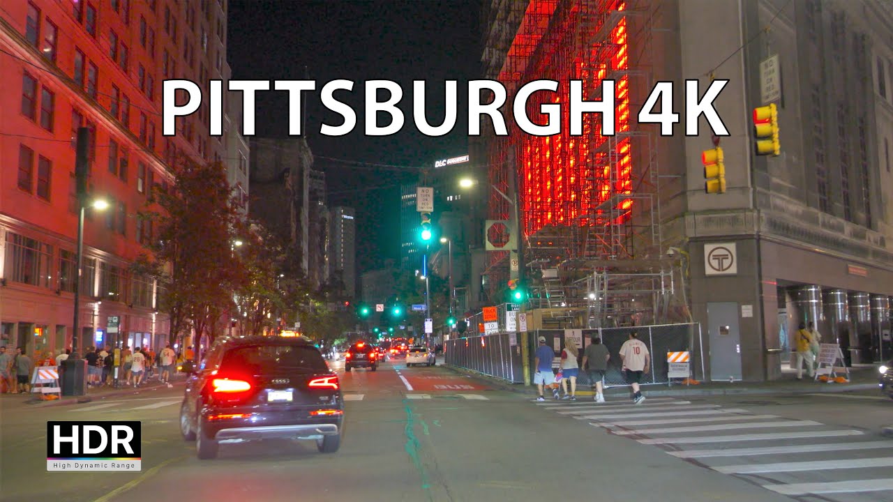 Driving Downtown - Pittsburgh 4K HDR - Night Drive