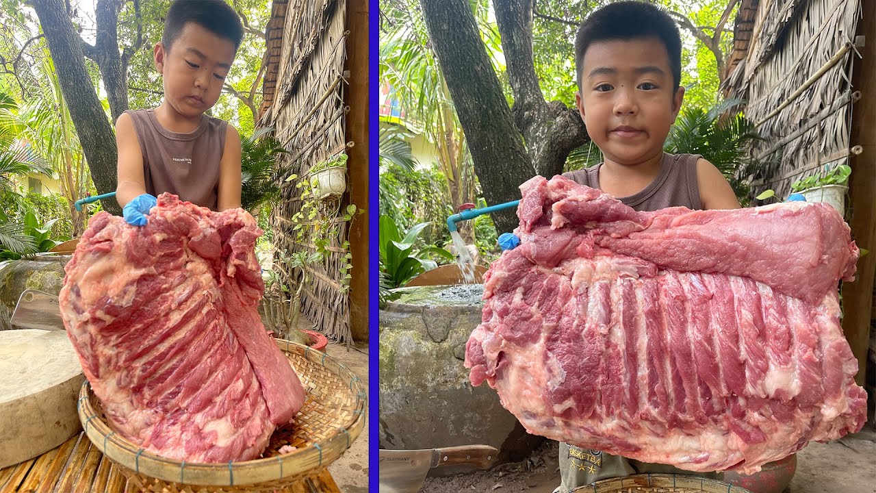 Delicious BBQ pork ribs cook for family - Chef Seyhak