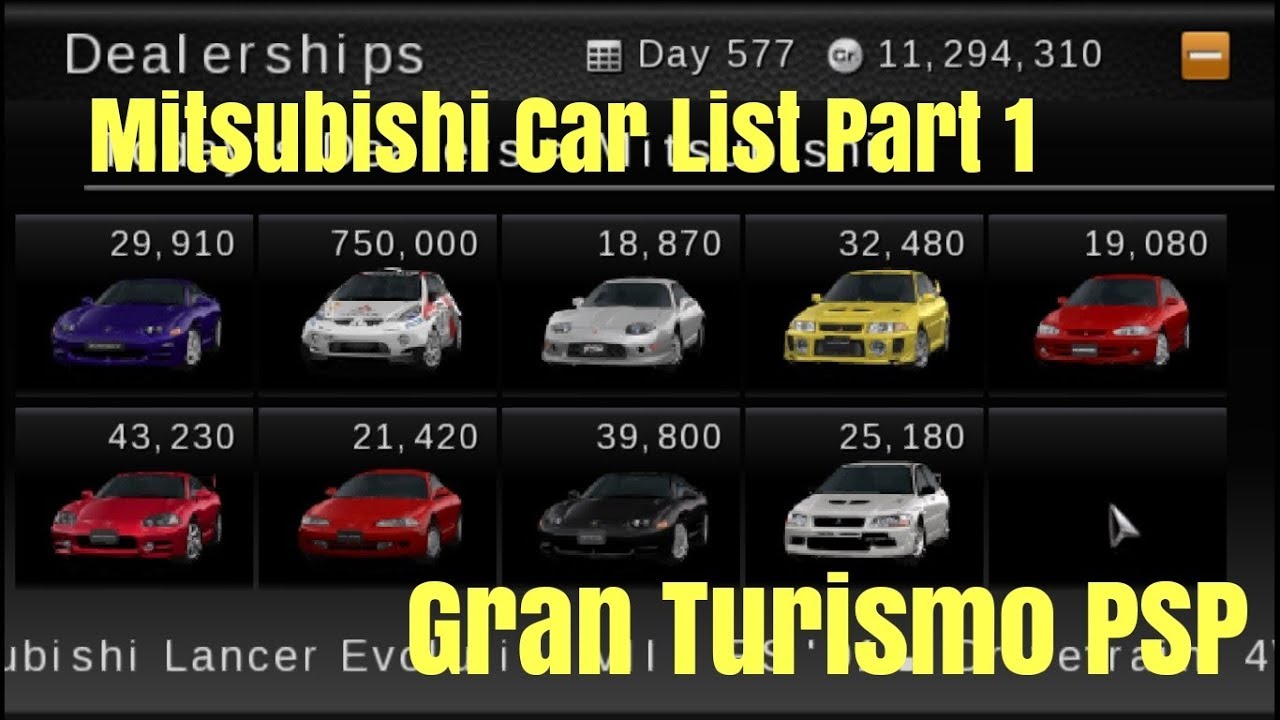 Gran Turismo PSP: Mitsubishi Car List Part 1