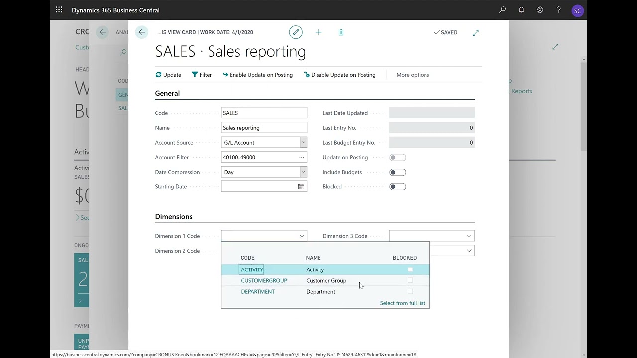 Dynamics 365 Business Central — как создать аналитическое представление
