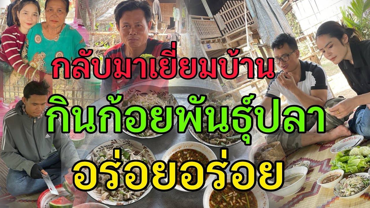 พาเพื่อนมาเยี่ยมบ้าน กินก้อยปลา อร่อยอร่อย บ้านดอนโลง เมืองโขงแขวงจำปาสัก ลาวใต้ 