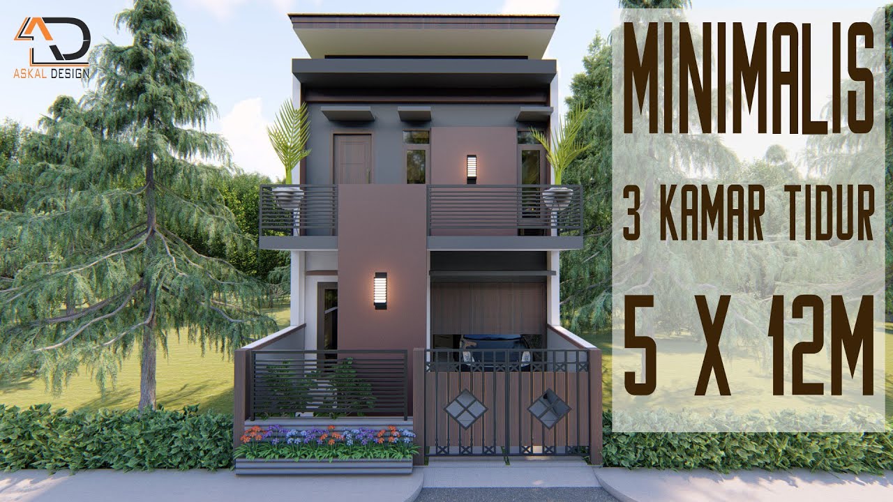 Минималистский дизайн дома 5x12 м с 3 спальнями