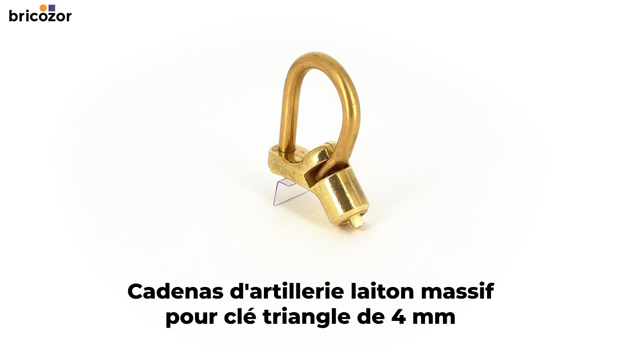 VID&Eacute;O 360&deg; - Cadenas d'artillerie pour cl&eacute; triangle de 4 mm en laiton massif DEVISMES