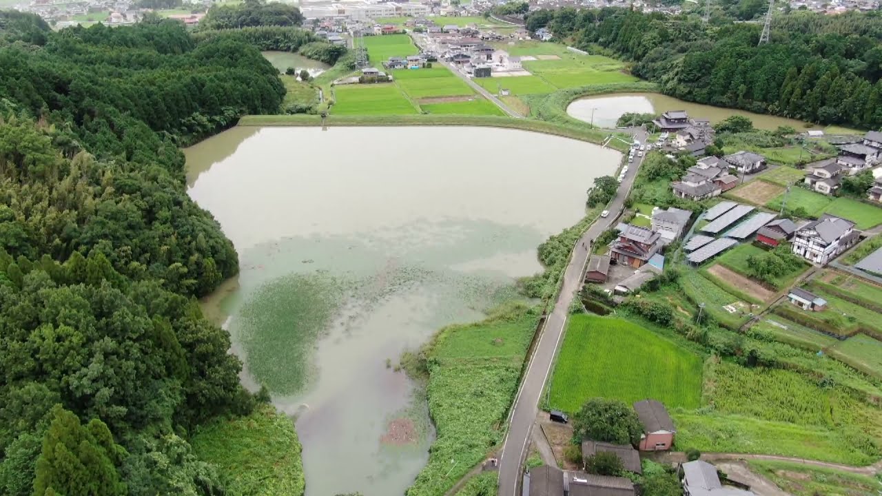＜災害警戒・佐賀＞【空撮】大町町の砥石川ため池　水位上昇で住民避難　佐賀豪雨（2021年8月18日）