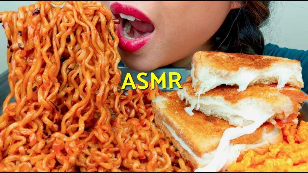 ASMR NUCLEAR FIRE NOODLES + GRILLED CHEESE *hiccups* 😭No Talking 먹방 suellASMR