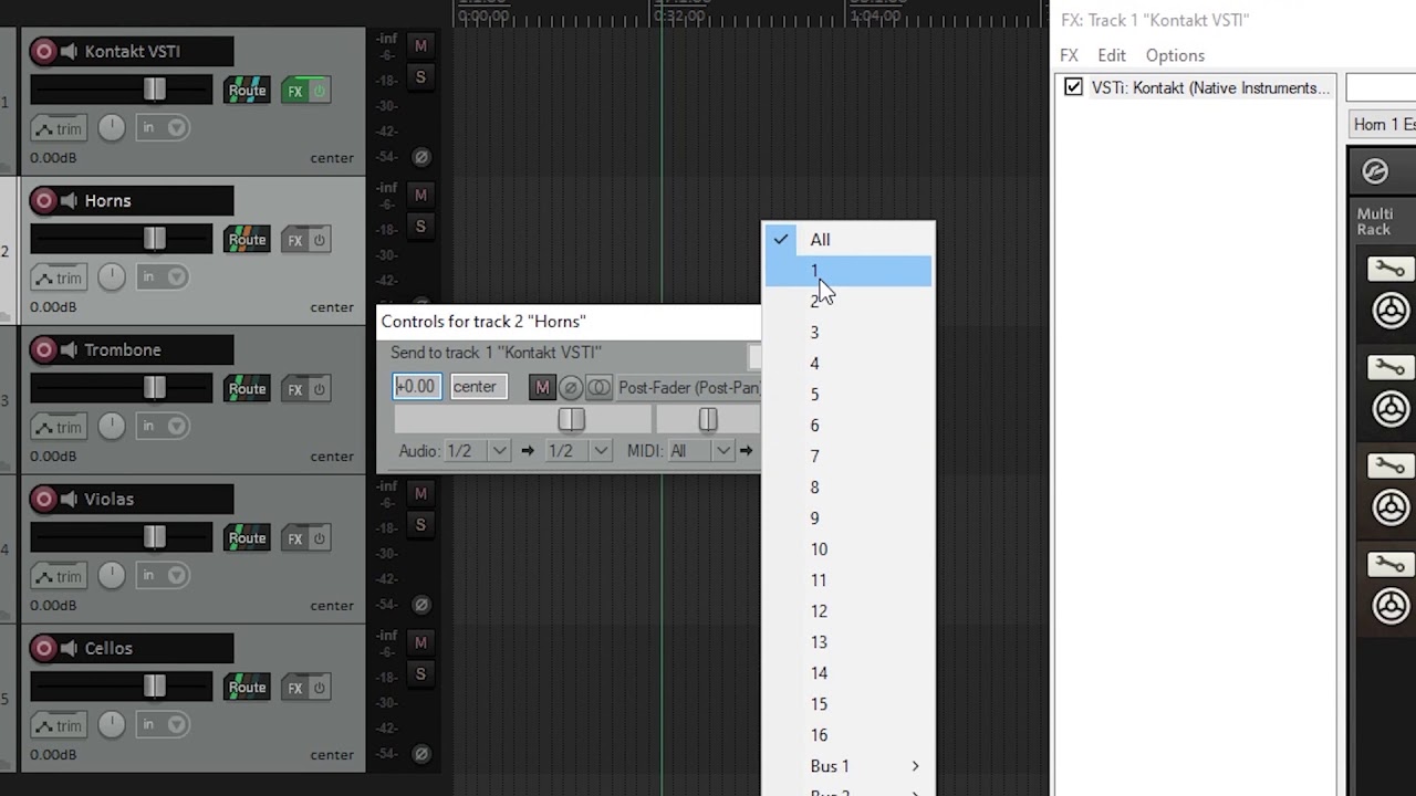 Envíos MIDI en REAPER