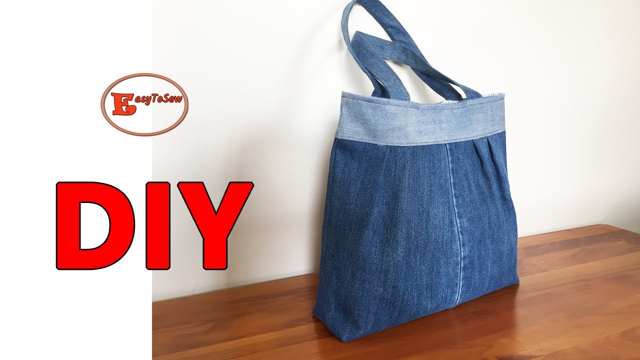 DIY DENIM PLEATED TOTE BAG SEWING TUTORIAL | DENIM BAG MAKING AT HOME
