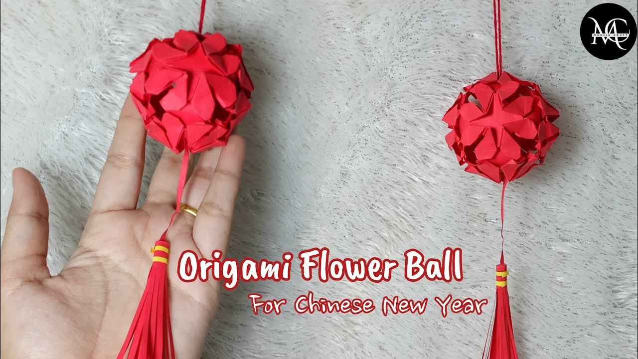 Origami flower ball / How to make paper flower ball for Chinese New Year / CNY ornaments
