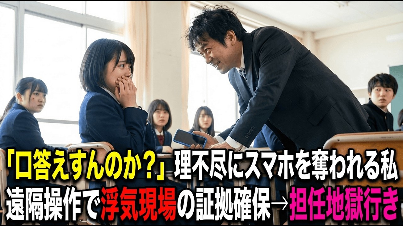 「スマホ没収ｗ」理不尽にスマホを奪われた私「クラウドに〇〇音声が同期されてますよ？」ラブホでの恥ずかしい姿を公開処刑「捏造だ！」と暴れる担任に、校長が冷酷な一言を放ち