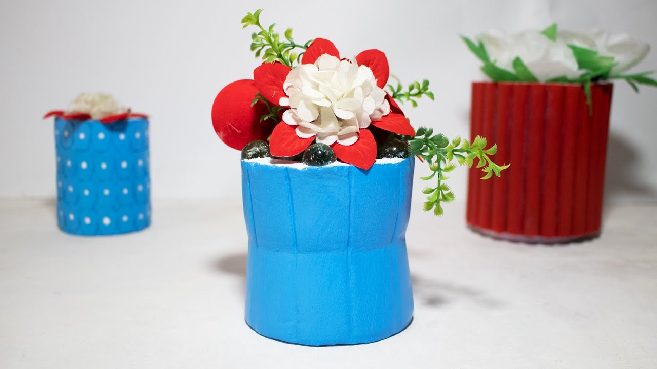 DIY Beautiful Flower Pot with Marbles Border 🌸✨   Super Easy Artificial Arrangement
