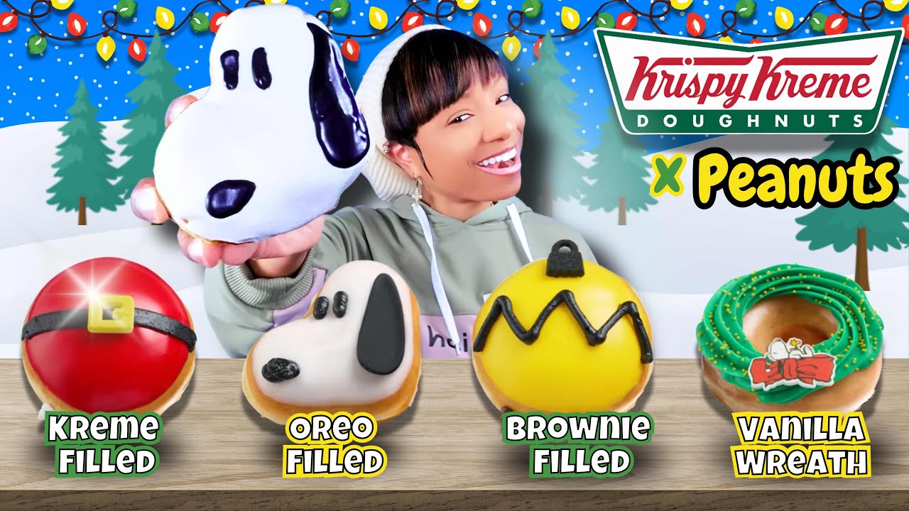 ASMR Krispy Kreme Peanuts Donuts 🍩🎄 | Charlie Brown & Snoopy Mukbang