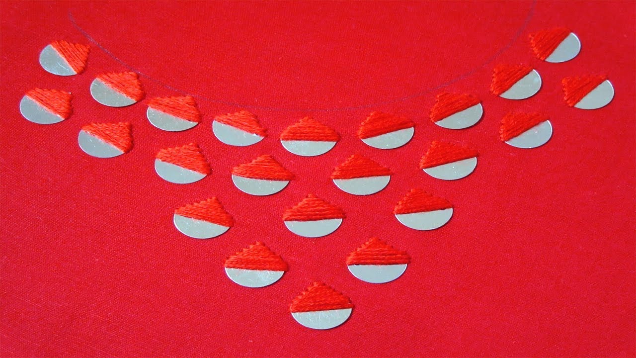 Hand Embroidery | Boat Neck Design By Mirror Work | Hand Embroidery Designs #44