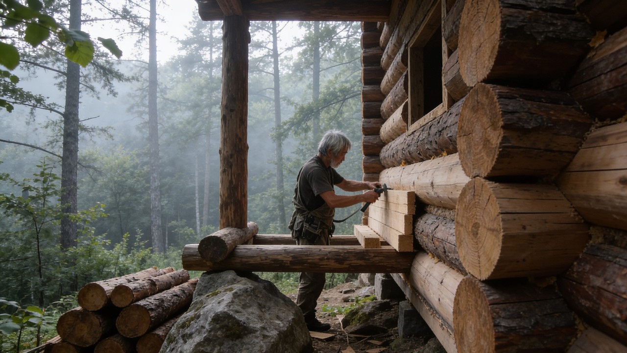 Man Builds a Hidden Log Cabin Deep in the Forest | Start to Finish