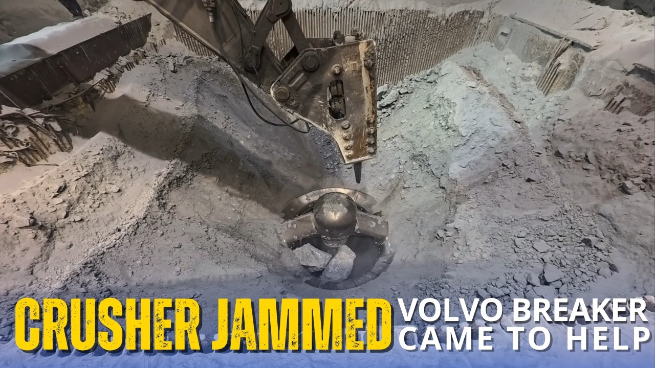 CRUSHER IN ACTION | Allis Chalmers Gyratory Crusher Jammed | Volvo Hydraulic Breaker Comes to Help