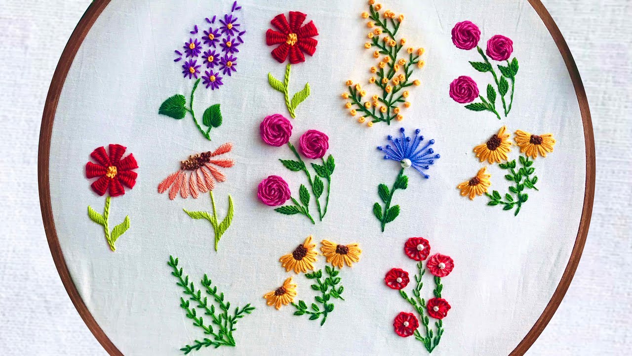 Hand Embroidery:  Step By Step Embroidery For Beginners / Peonies, Daises and Sunflower Embroidery