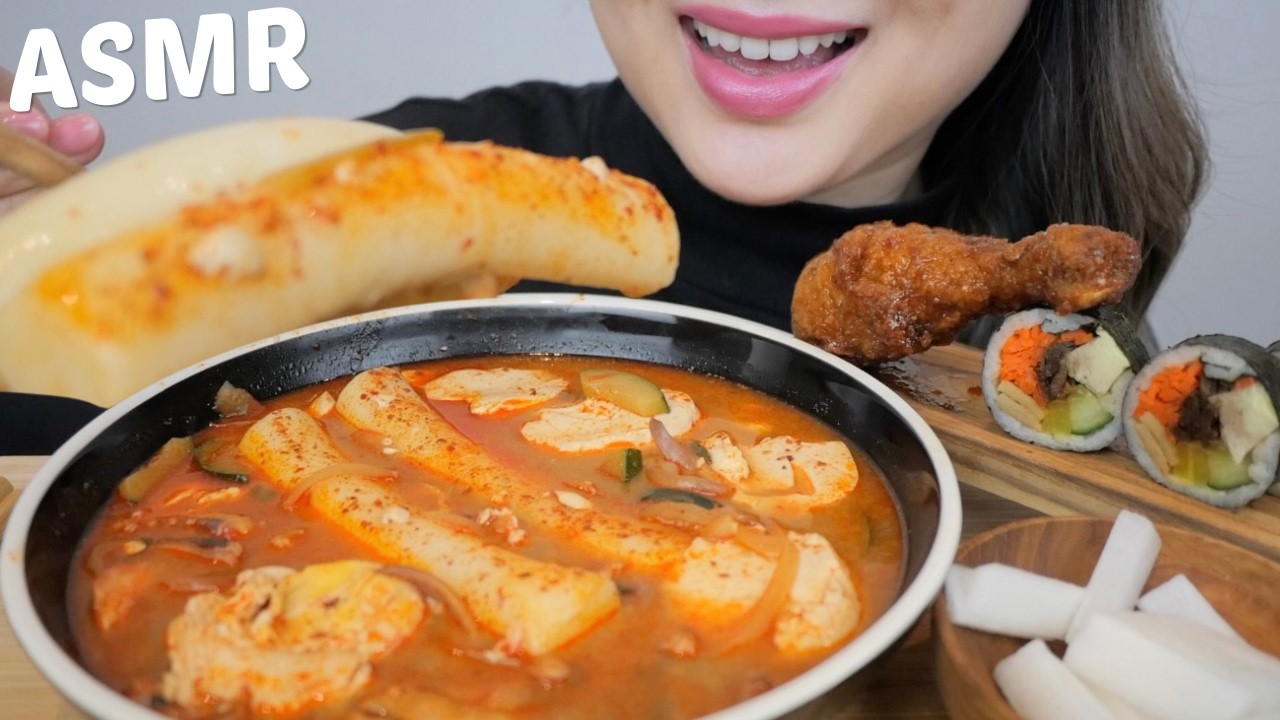 ASMR *GIANT RICE CAKES Spicy Sundubu Jjigae NO TALKING EATING SOUNDS | N.E Let's Eat