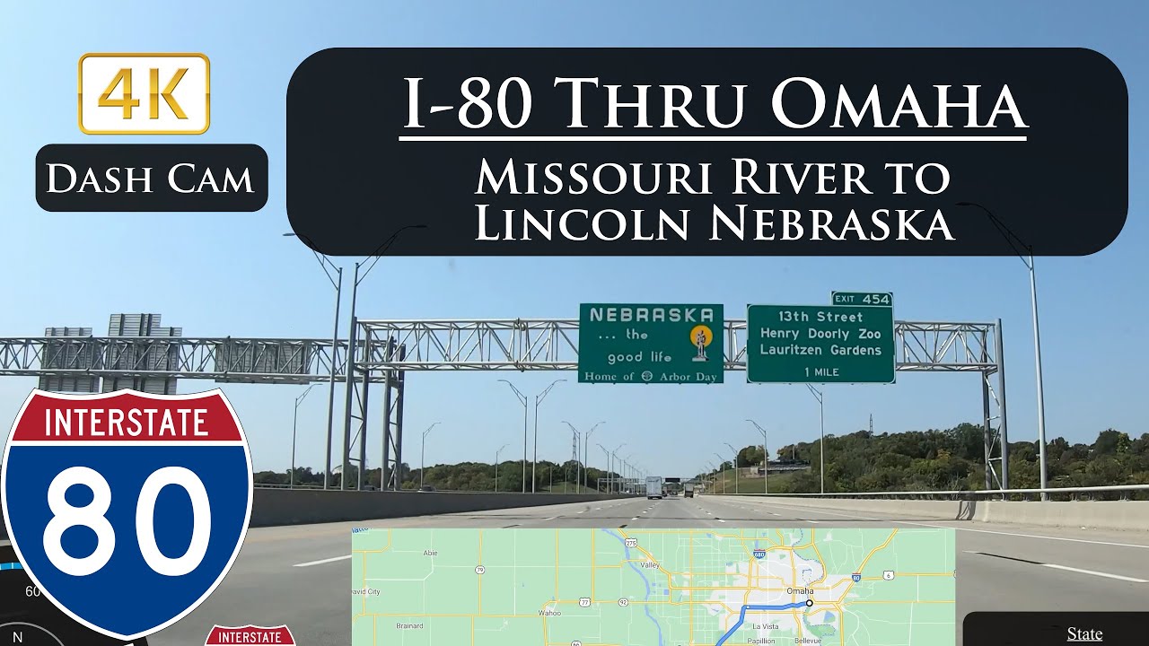 Drive lapse west thru Omaha on I-80 to Lincoln Nebraska in 4K Ultra HD