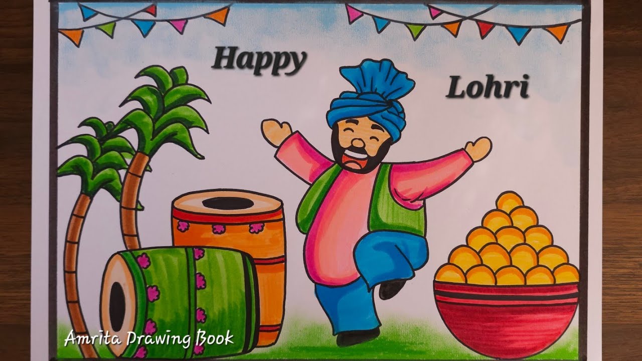Lohri Festival Drawing | Lohri Drawing easy | Happy Lohri Drawing | How to Draw Lohri Festival easy