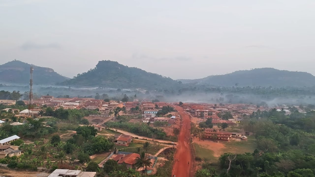 Drone African Village Life And The Holy Mountain of Banko - Ghana - Africa
