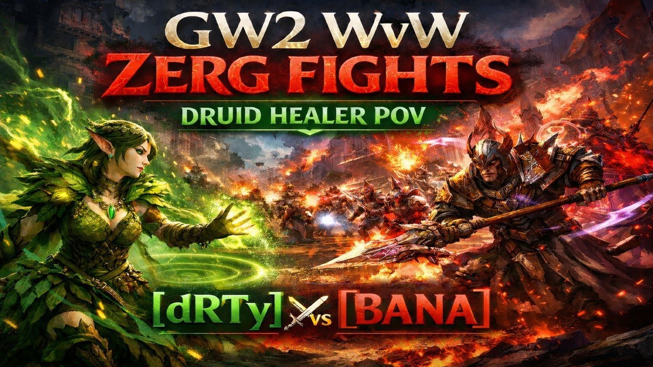 GW2 WvW Zerg Fights ⚔️ Druid Healer POV | [dRTy] vs [BANA]