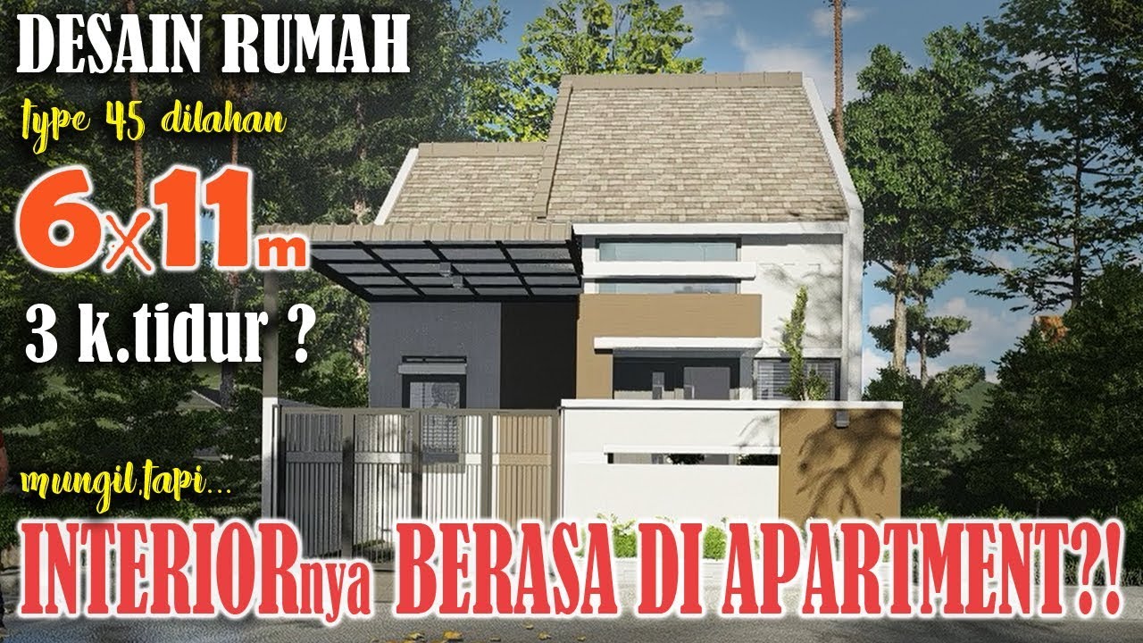 Desain rumah lahan 6x11 3 kamar tidur